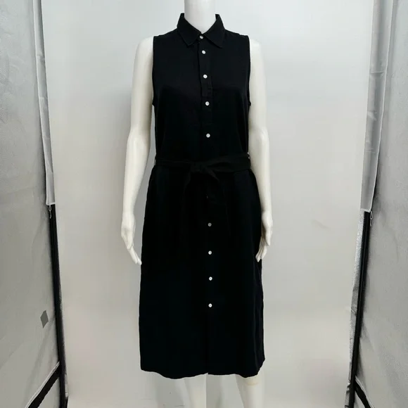 Polo Ralph Lauren | Dresses | Polo Ralph Lauren Linen Shirt Dress Size 4  Black Sleeveless Pockets | Poshmark